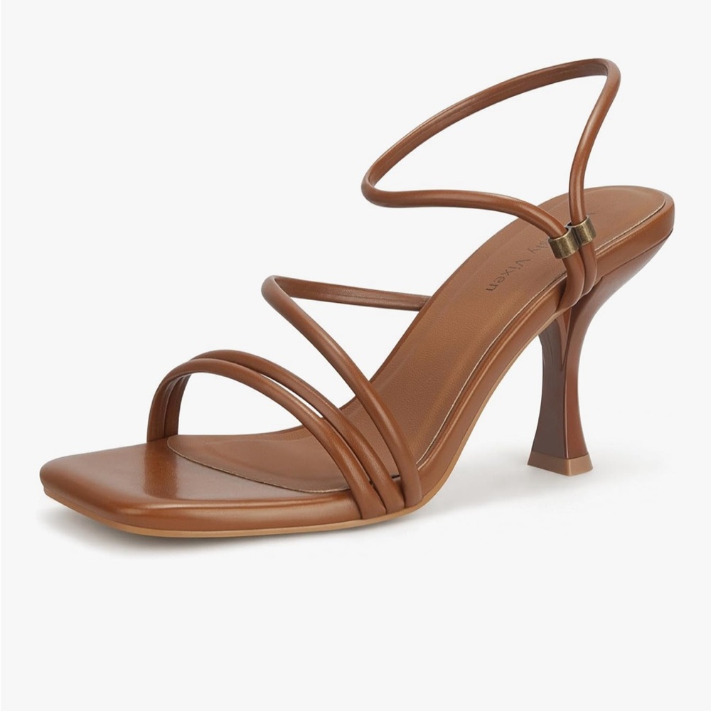 Viciously Vixen Strappy Kitten Heels Square open toe Ankle Strap , Brown, 6.5
